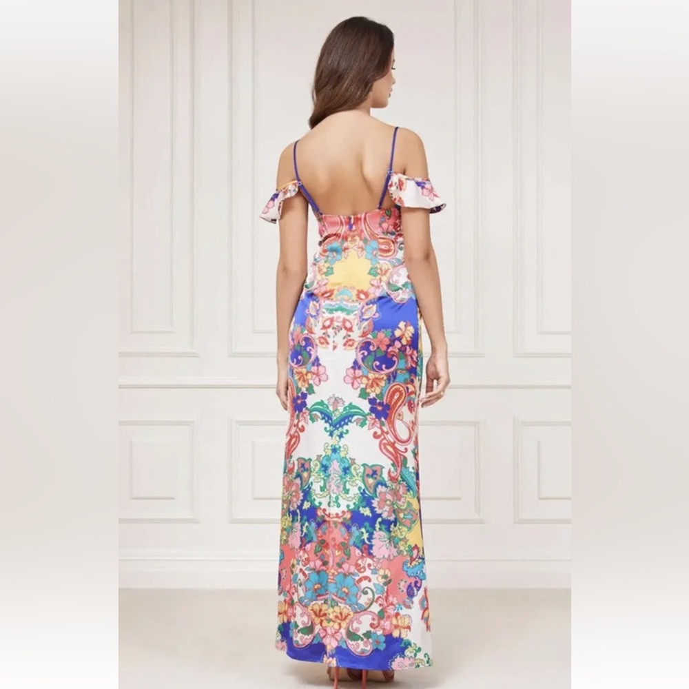 New Guess Marciano Paisley Blissfull Side Slit Maxi Long Dress M 6 $229 - Picture 2 of 9